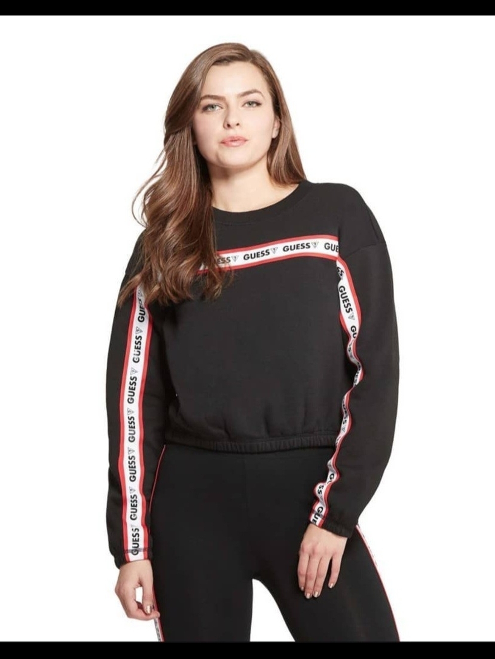 GUESS Black Logo Tape Crop Sweatshirt